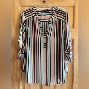 Torrid Harper Georgette 3/4 sleeve blouse multi-color striped pattern Size 1